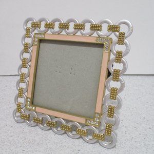 *Decorative Goldtone Peach Enamel and Silver Rhinestone Accent Square Frame